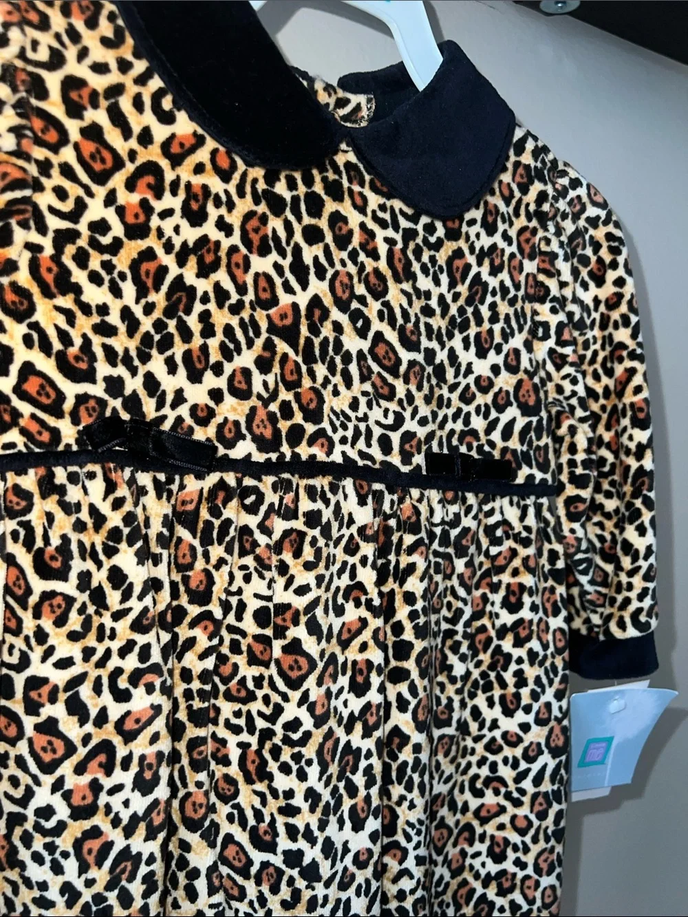 Little Me Leopard Velour Footed One-Piece with Black Collar